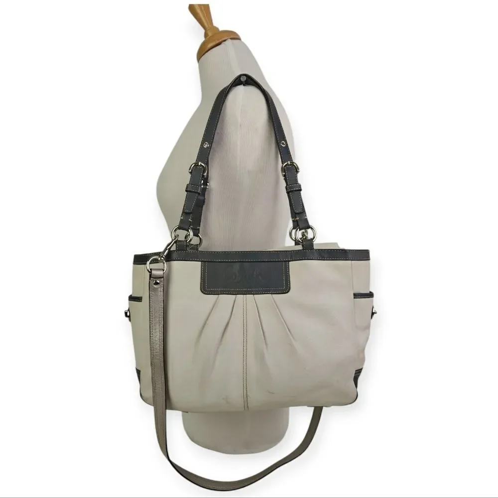 Coach Elegant Genuine Leather Cream and Gray Shoulder Bag Tote